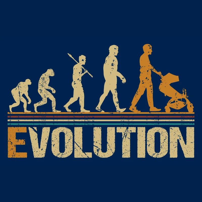 Papa Vater mit Kinderwagen Evolution