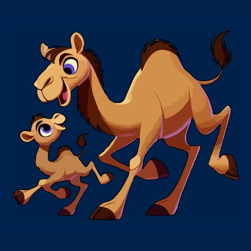 Kamelmutter mit herumtollendem Kind