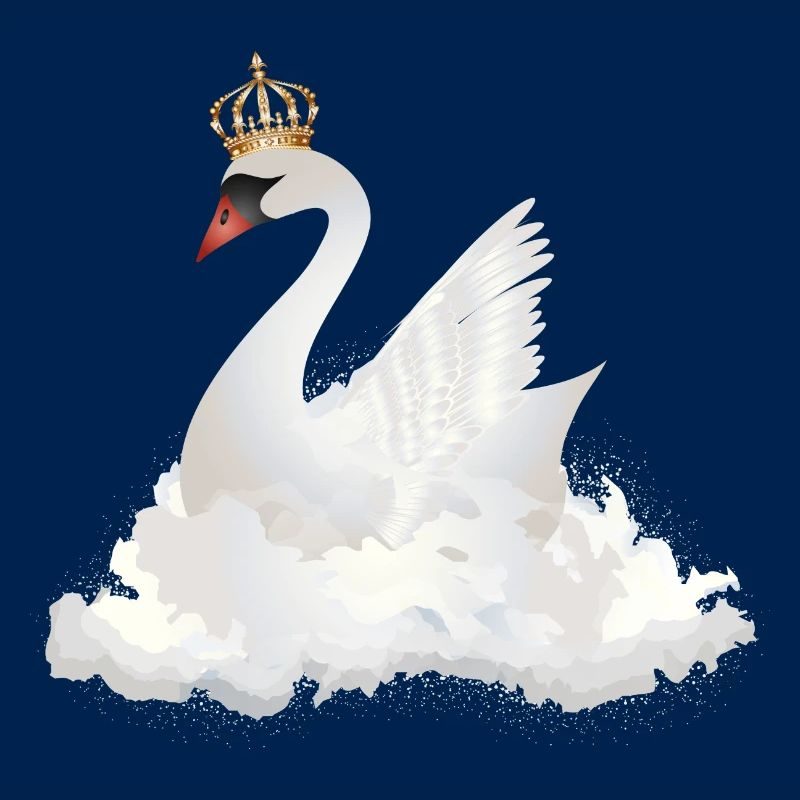 traumhafter Schwan in den Wolken mit einer Krone