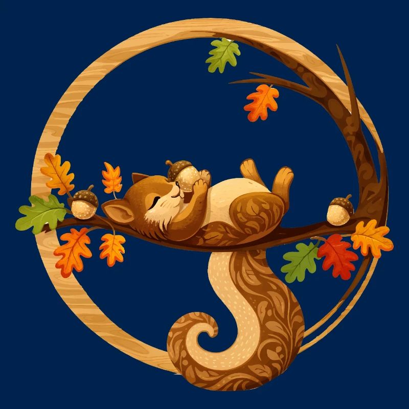 Schlafendes Eichhörnchen im Herbstkreis  