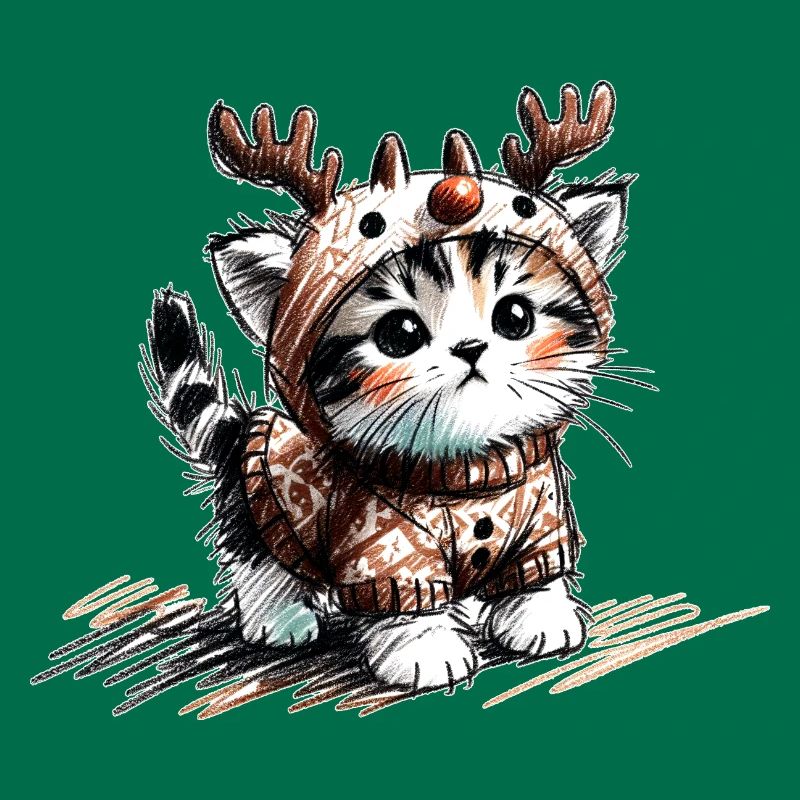 Chat avec des bois de renne et un pull