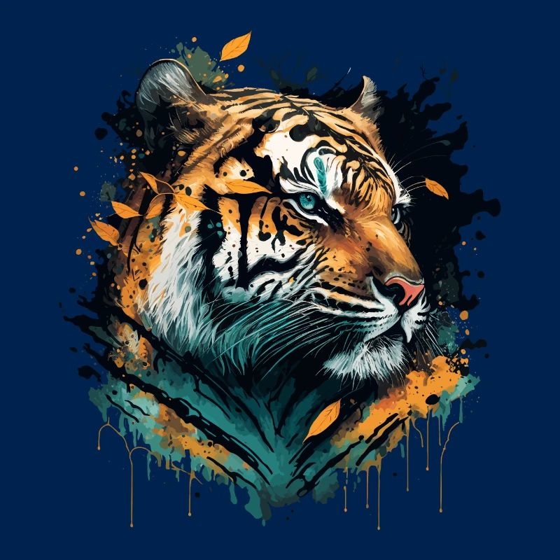 Tiger mit fallenden Blättern