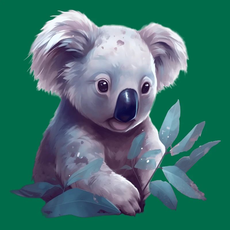 Cute koala with eucalyptus leaf