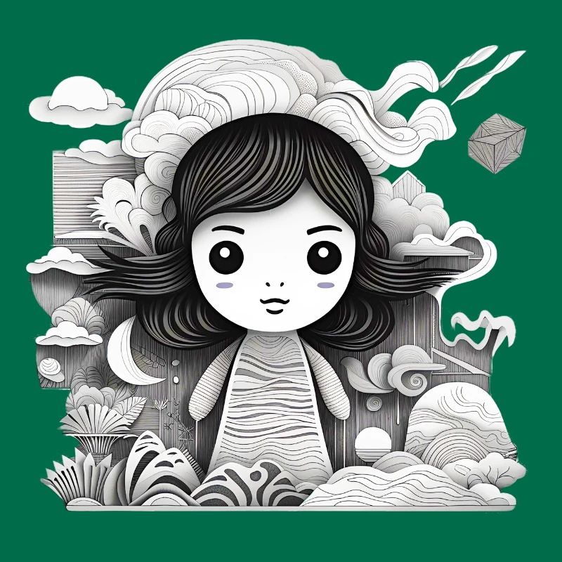 Collage Modern-Stil/Kleines Mädchen + Landschaft