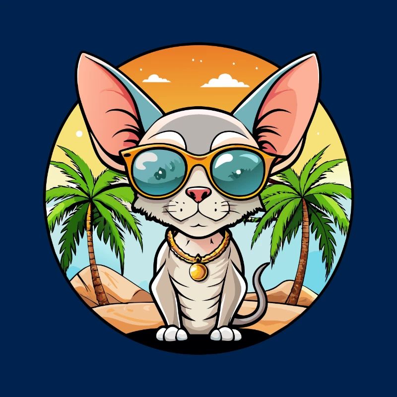 Devon Rex Cat Breed Cartoon Sunglasses Beach