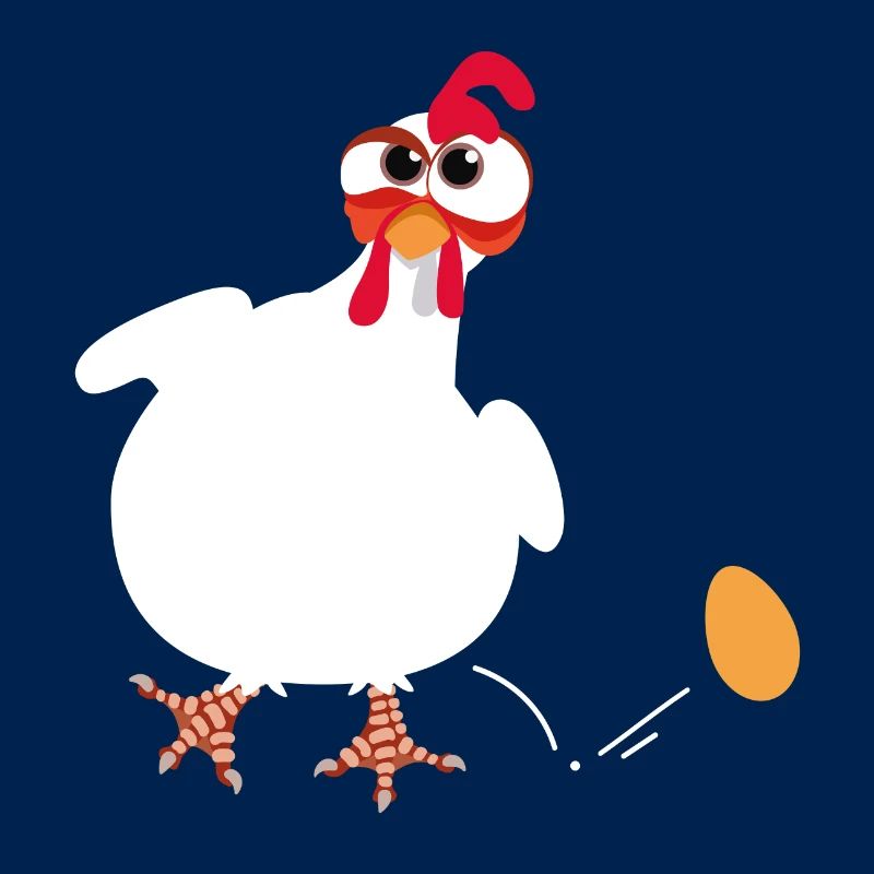 White hen lays an egg funny comic drawing