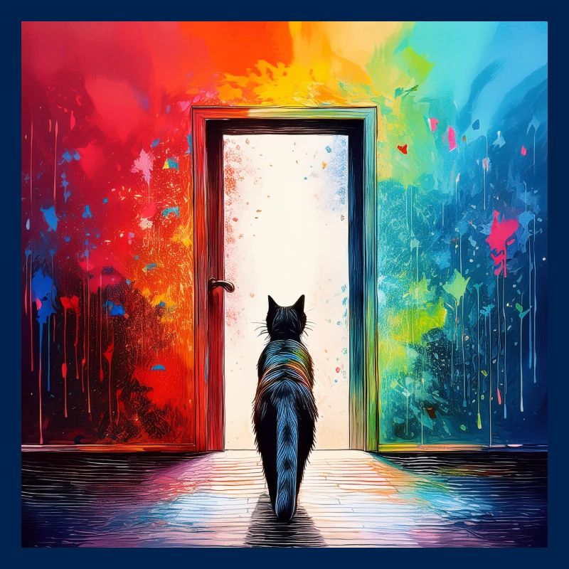 Un chat devant une porte vitrée