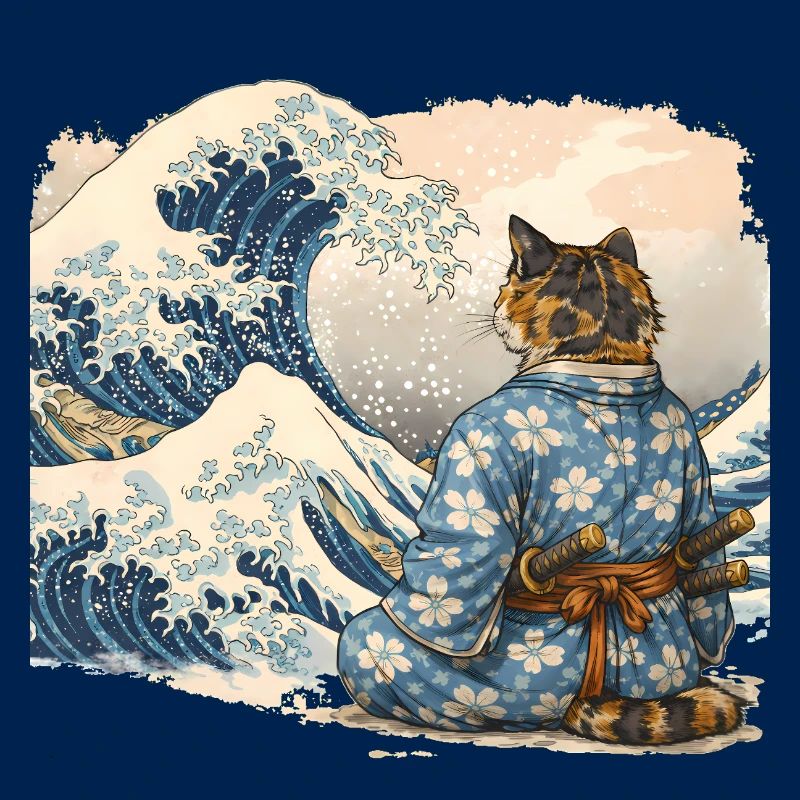 Samurai Cat Wave japanischer Ukiyo-e-Stil