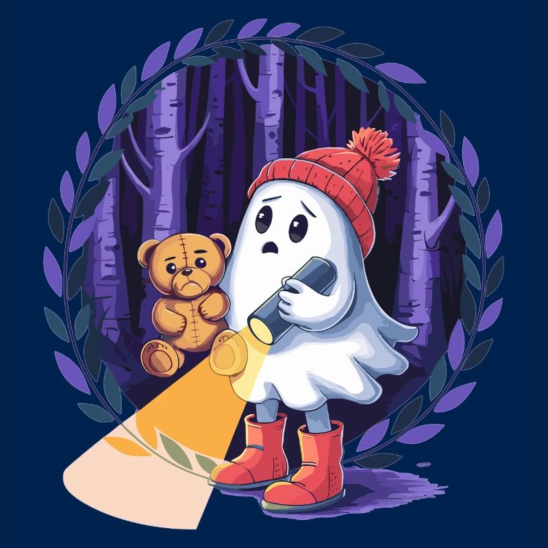Geist mit Teddy im dunklen Wald