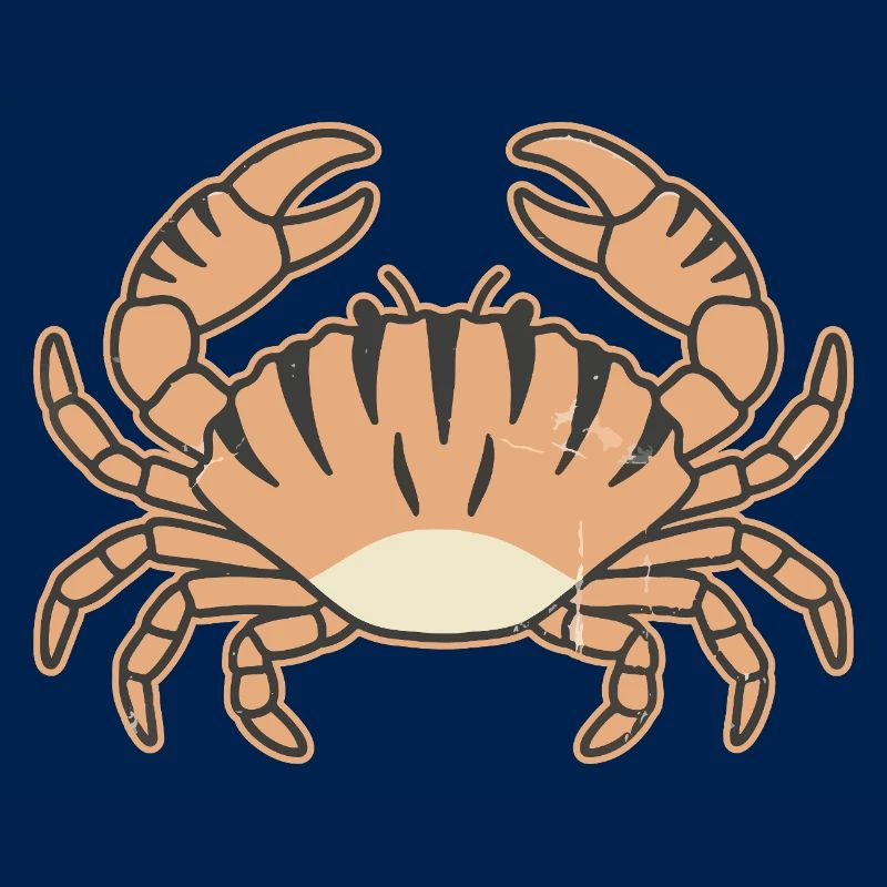 Stylized crab with tiger stripes