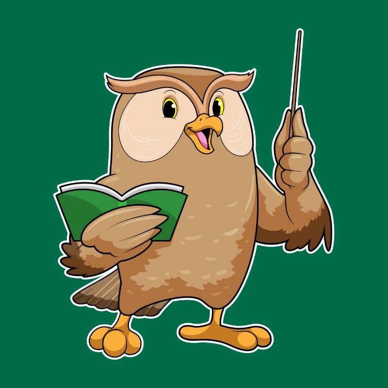 Eule als Lehrer mit Buch & Pointer
