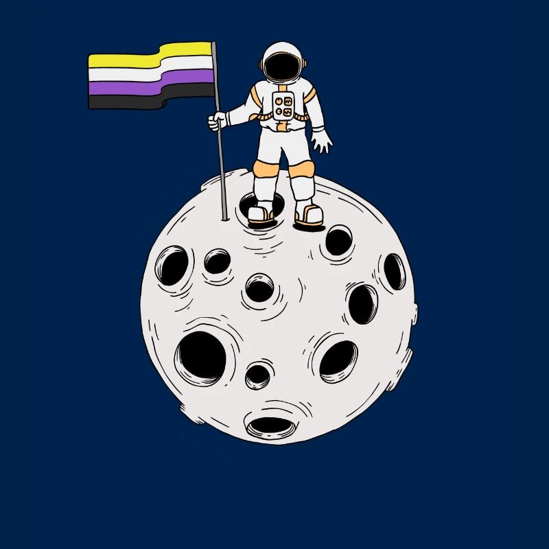 Nonbinary astronaut on the moon Nonbinary flag