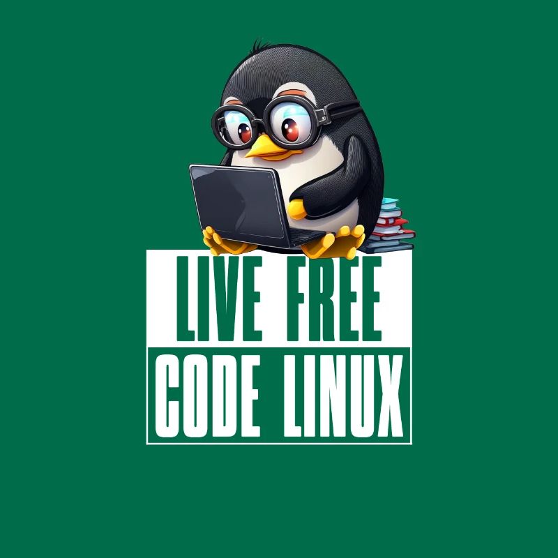 Live Free Code Linux Nerd Tux Nerdy Penguin Coding
