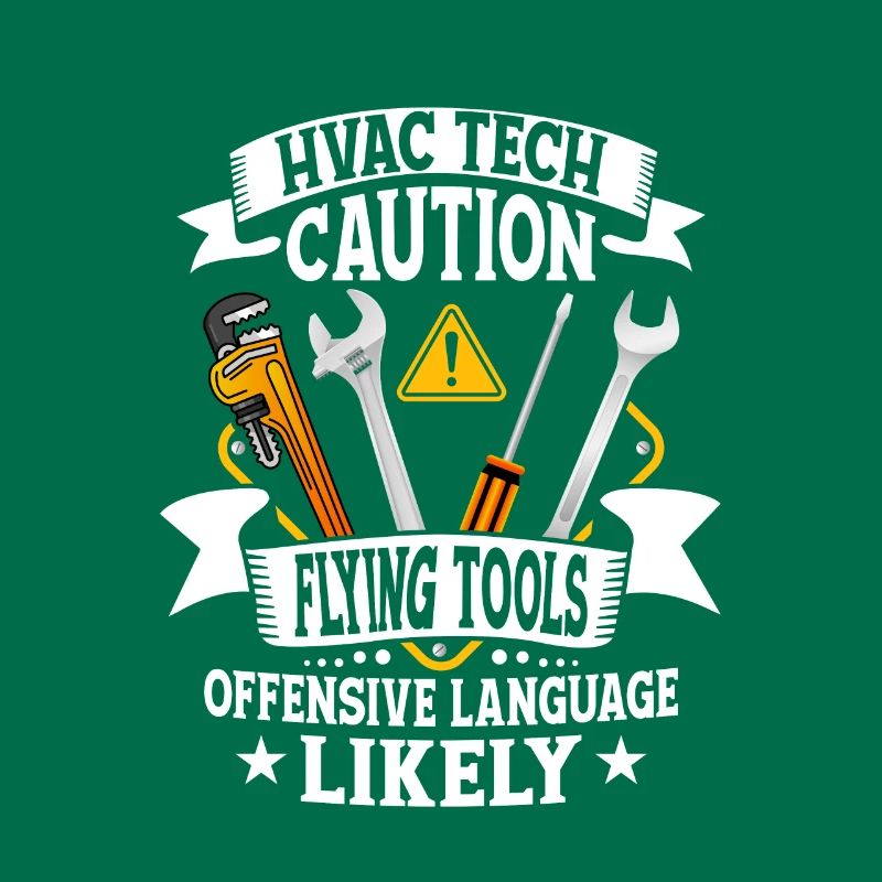 HVAC Tech Caution Flying Tools Installer Technicia
