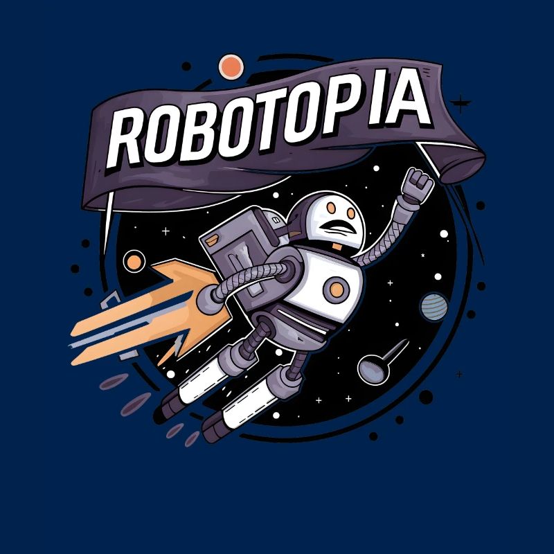 Robotopia drapeau agitant l’espace Jetpack Robot Art