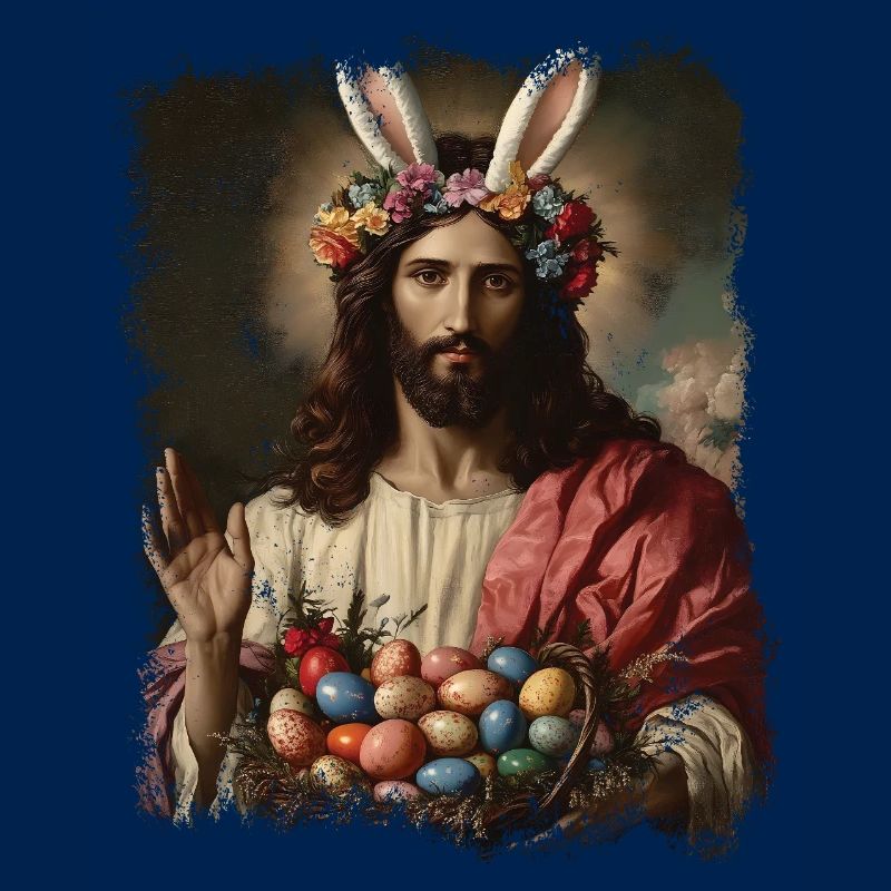 Jesus Christ at Easter with Easter eggs