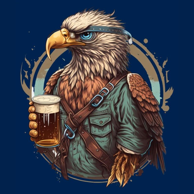 Beer Drinking Eagle Cool Illustration