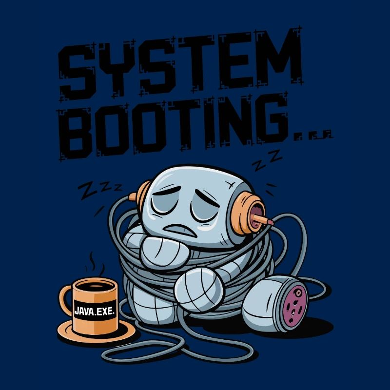 Sleepy Robot Booting with Java.exe Coffee – Funny