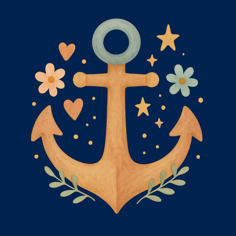 Boho Anker mit Blumen & Herzen Design