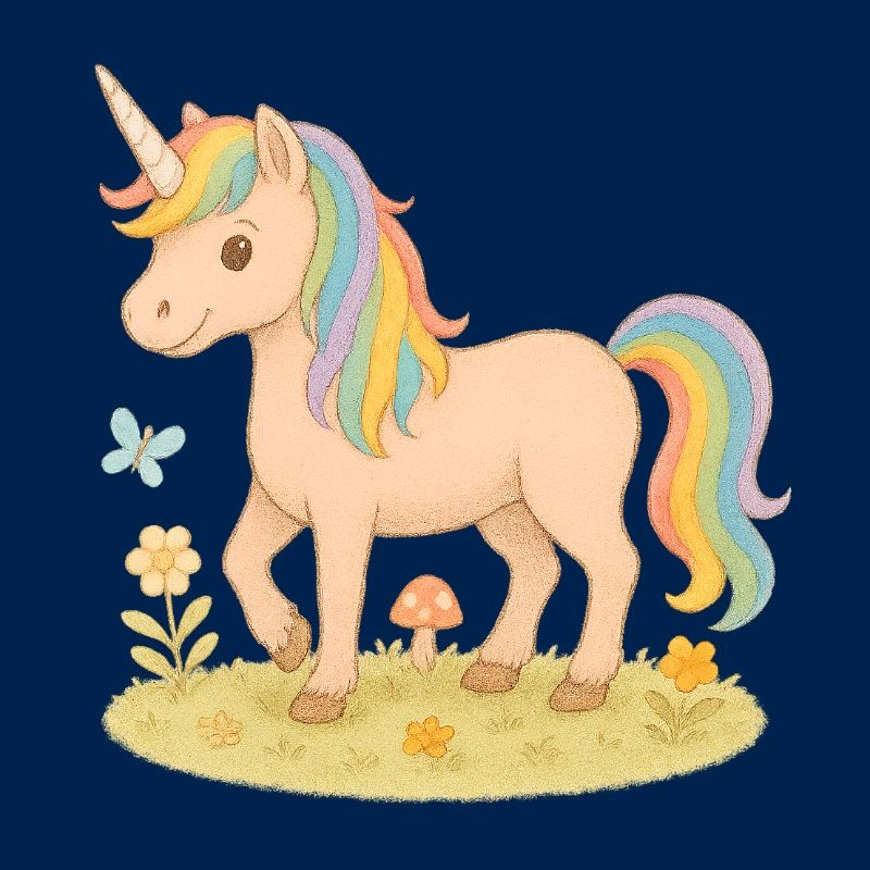 Buntes Einhorn mit Blumen und Schmetterling
