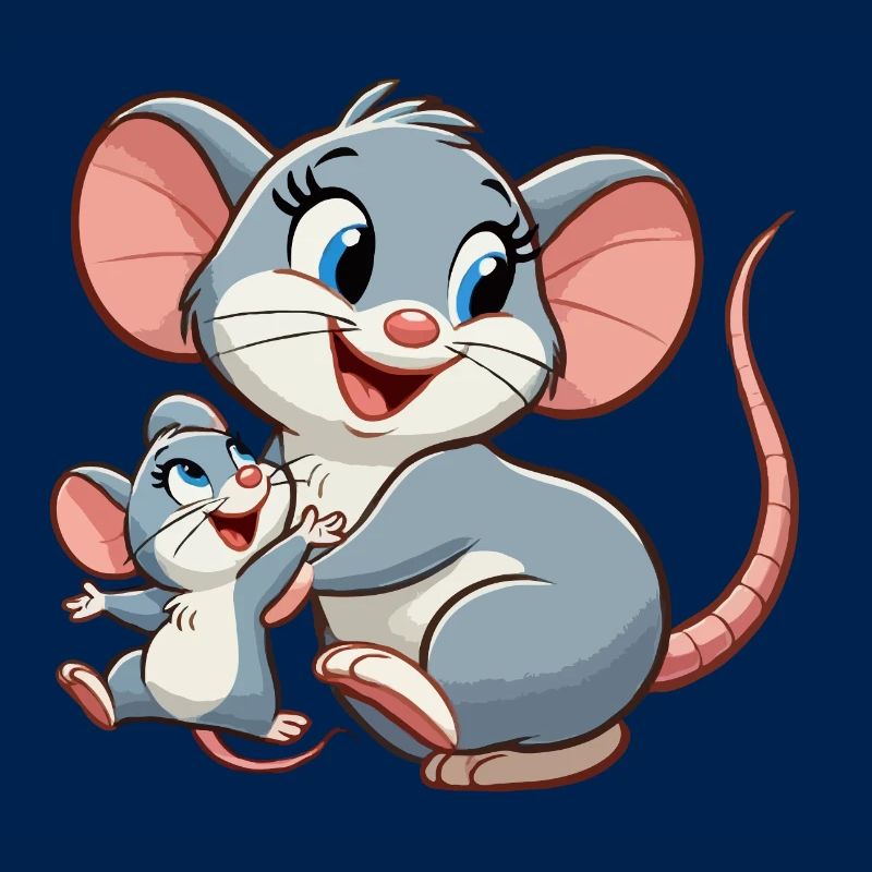 Mäusemutter mit herumtollendem Kind