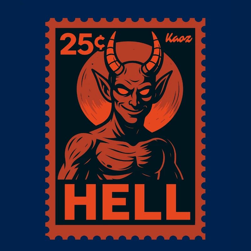 Devil Postage Stamp Hell Motif Retro Look