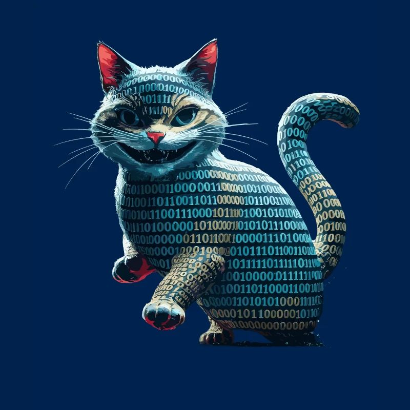 Tech cat with binary code for programmers and