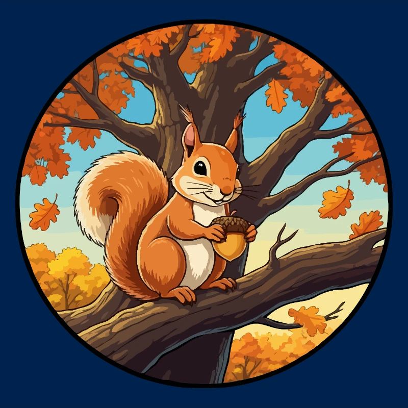 Eichhörnchen mit einer Eichel im Baum