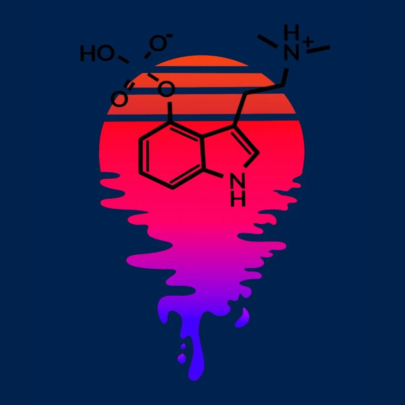 Psilocybin Molecule with Retro Sunset