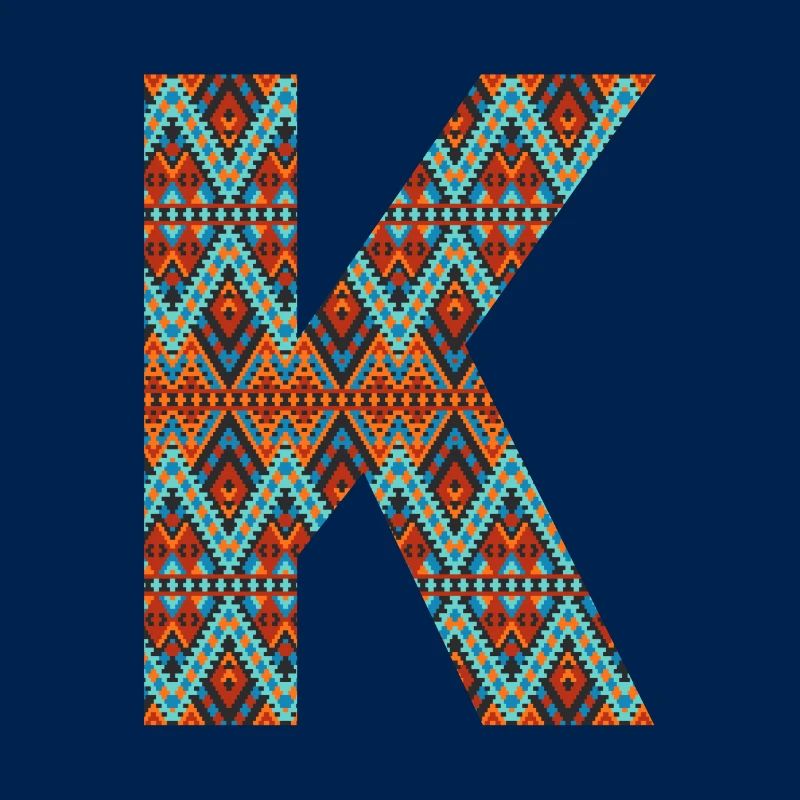 Buchstabe K- Boho-Design, buntes Monogramm