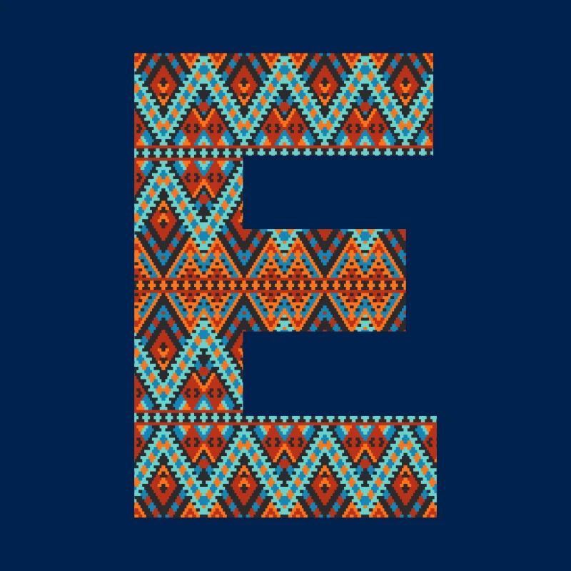 Buchstabe E-Boho-Design, buntes Monogramm