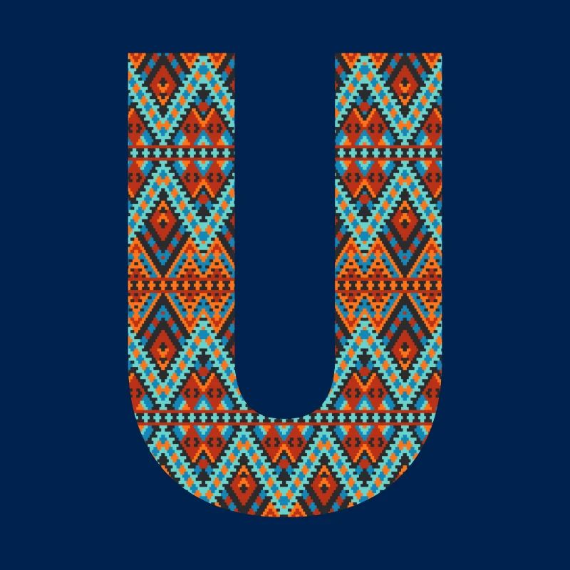 Buchstabe U-Boho-Design, Buntes Monogramm