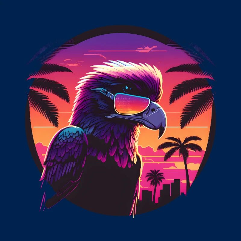 Synthwave eagle wearing sunglasses