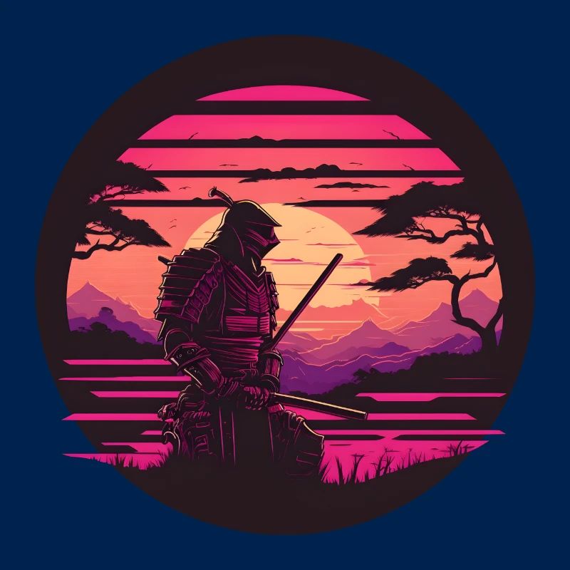 Synthwave Samurai with katana