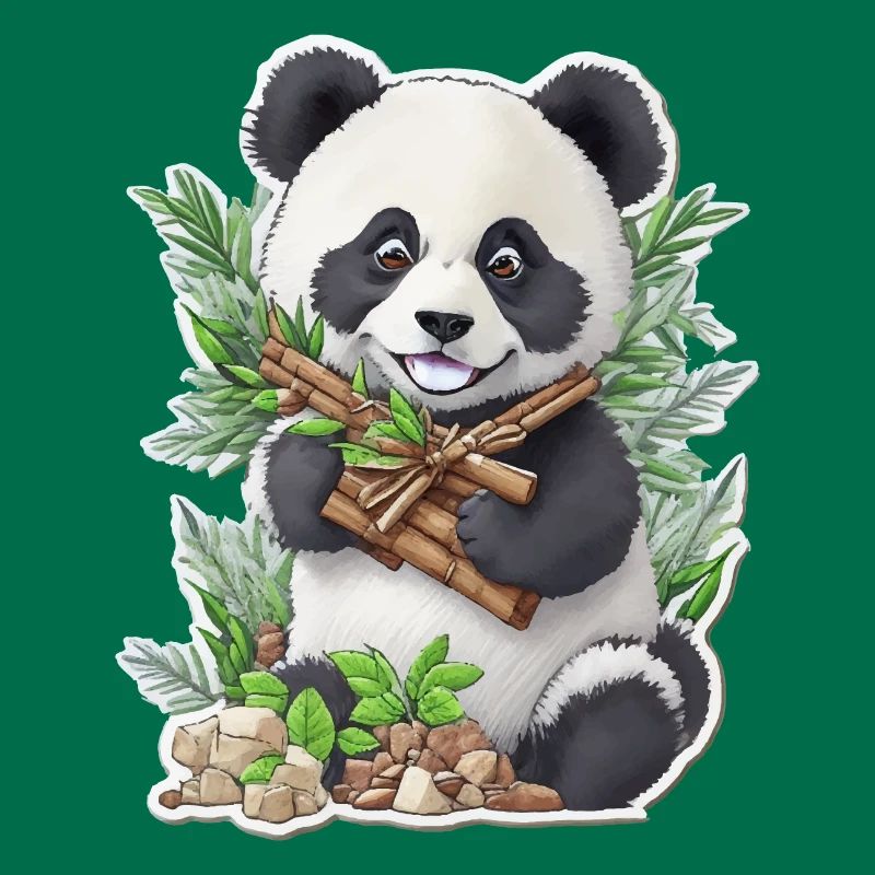 Panda bear eats bamboo