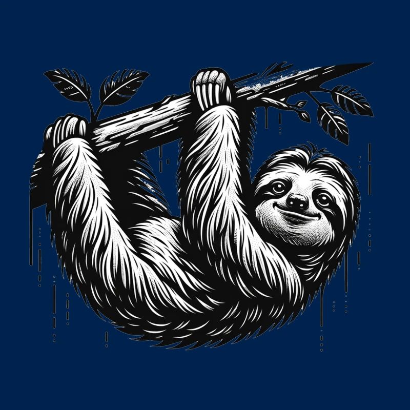 A sloth hangs from the tree