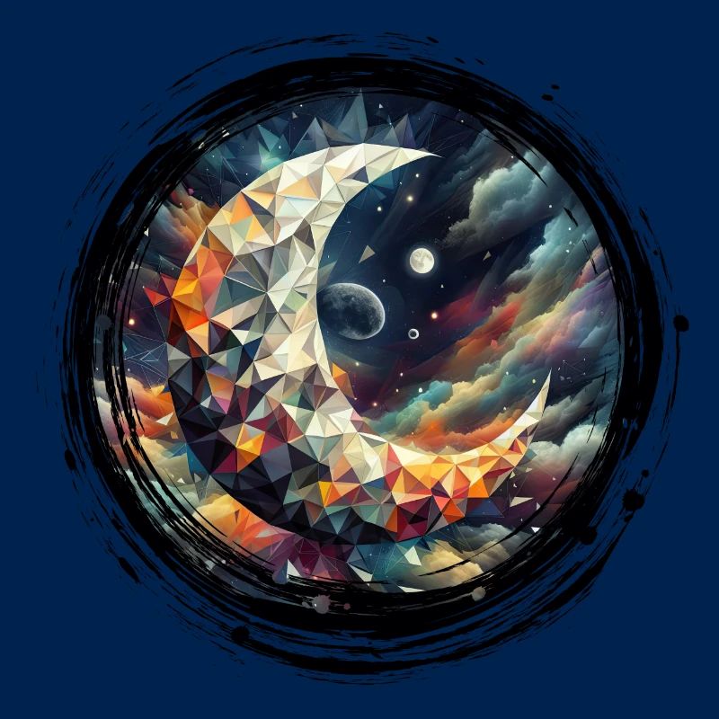 Moon Vector Triangles Space Nebula - Circle Black
