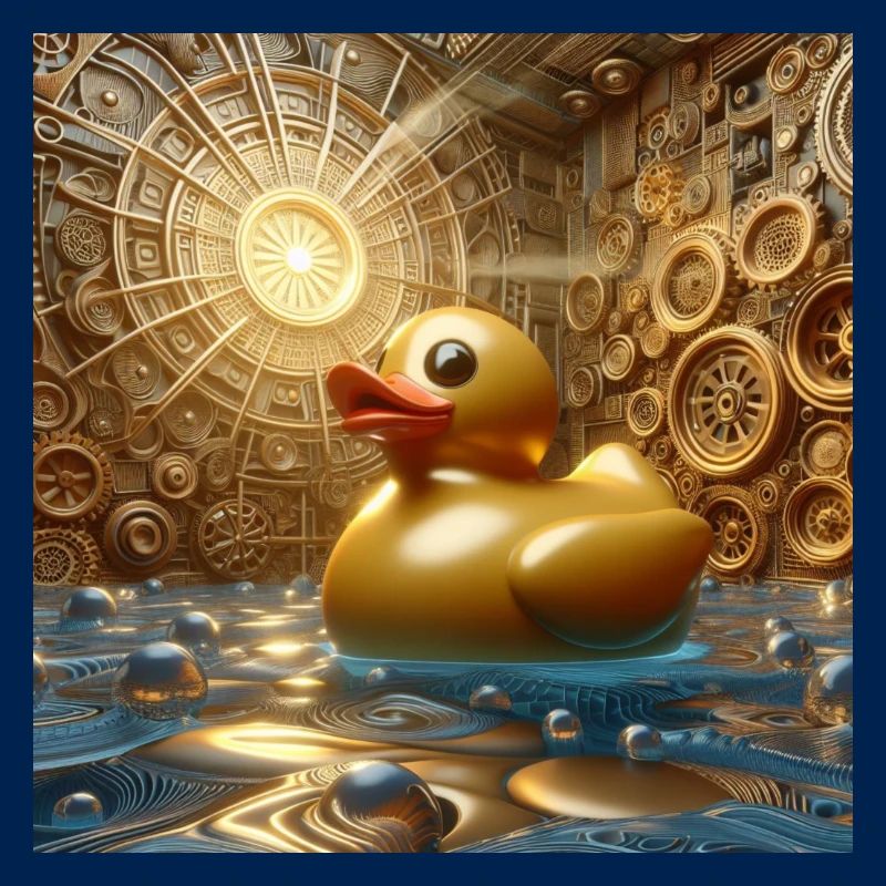 Bath Duck in Gold in Risograph Hyperrealism