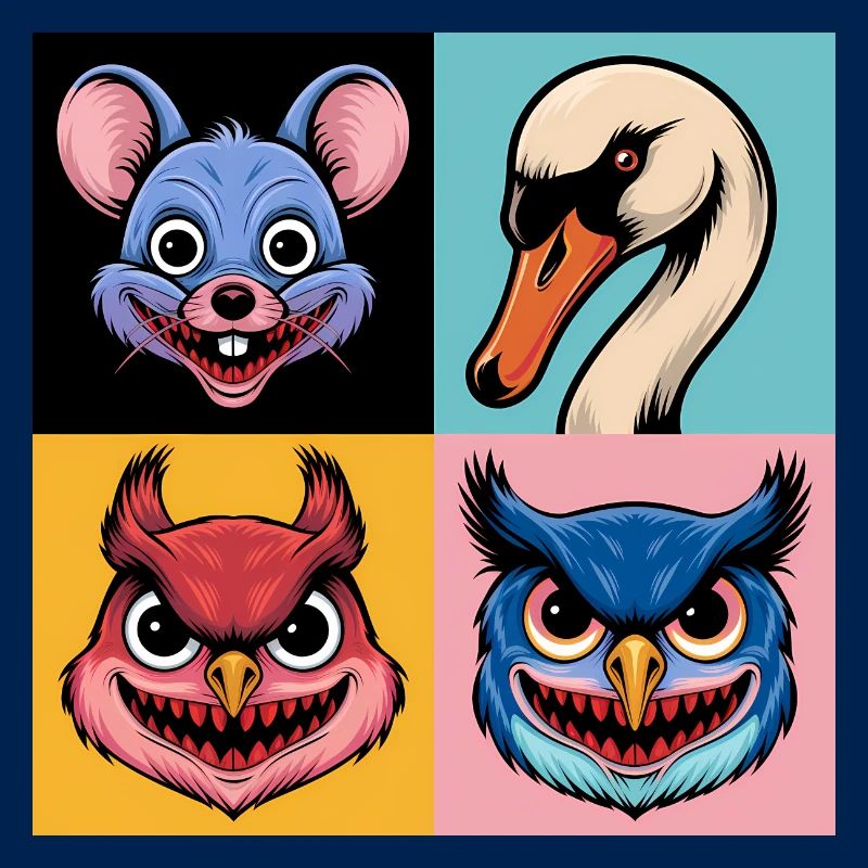 Pop-art Maus Schwan Eichhörnchen Eule Halloween