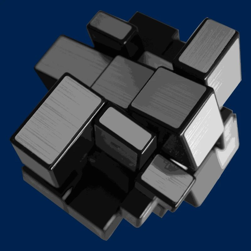 Silver-grey unstructured cube in perspective