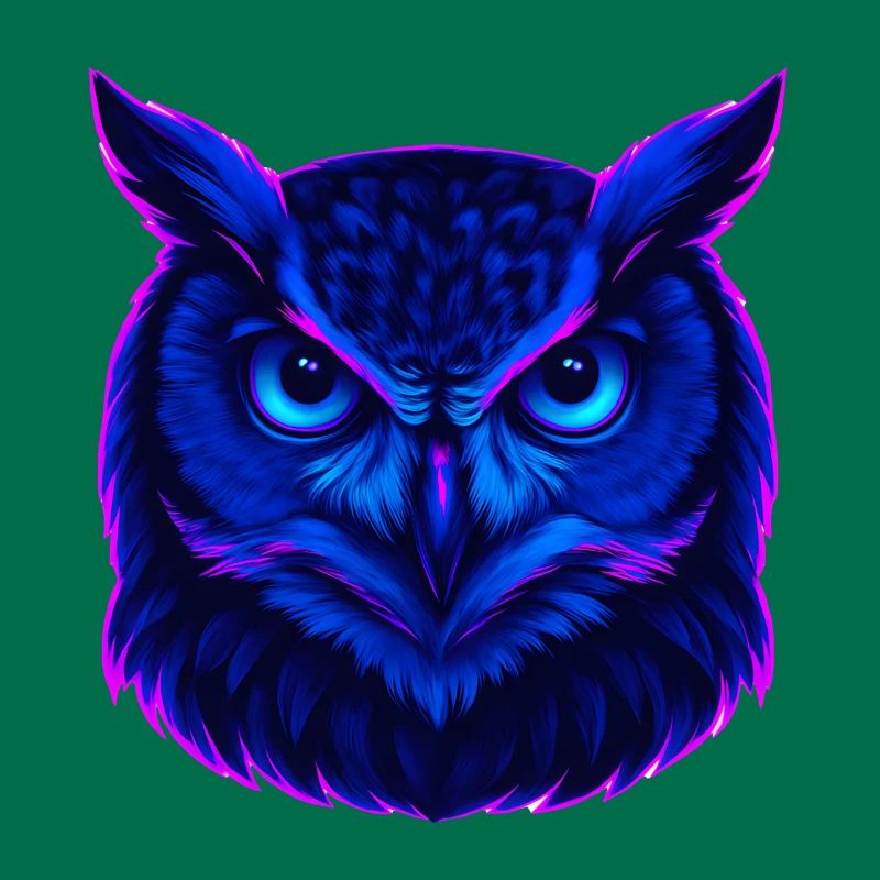 Neonblaue Eule mit intensivem Blick