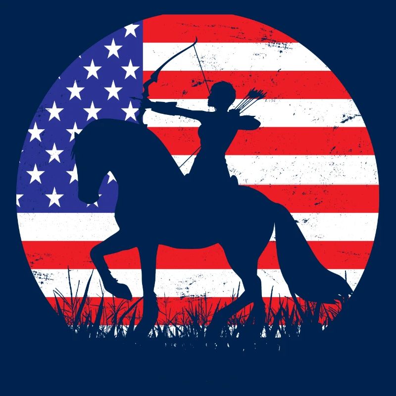 Cavalier archer américain avec arc devant le drapeau