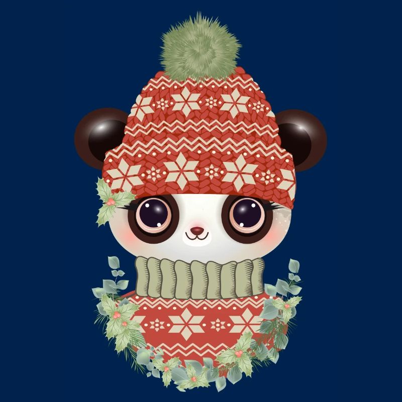 Panda mignon avec pull, bonnet et couronne