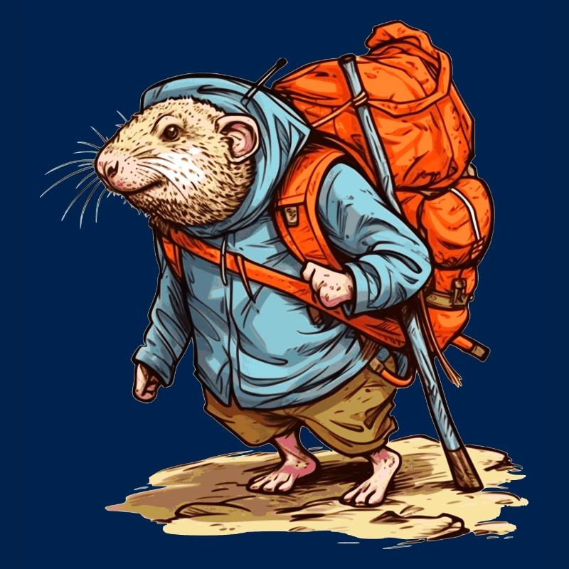 Mole rat wanders heavily packed with backpack