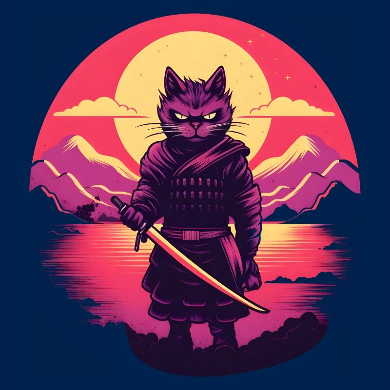 Synthwave samurai Cat