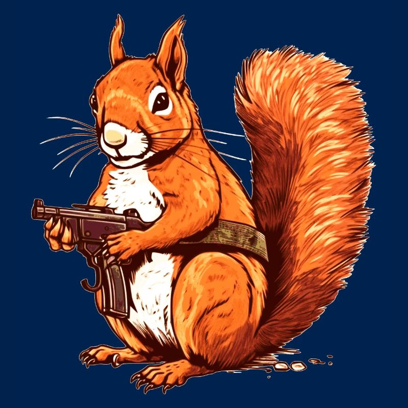 Wehrhaftes Eichhörnchen bewaffnet als Actionheld