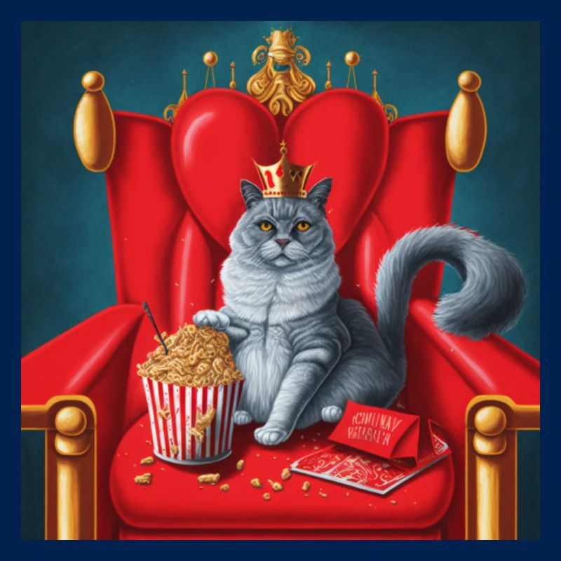 Chat mangeant du pop-corn et des ailes de poulet