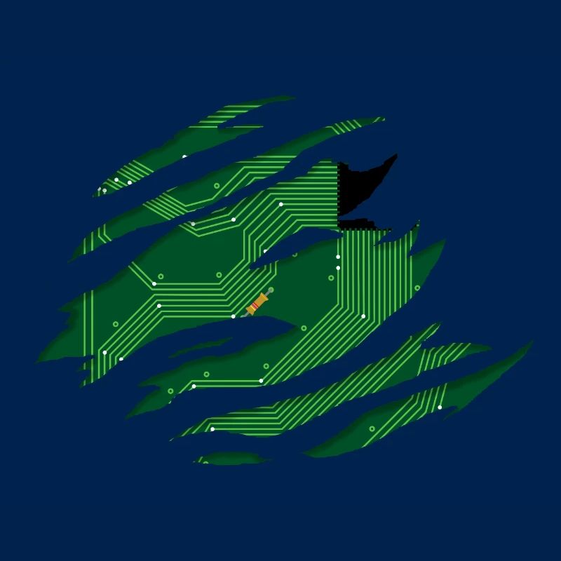 Computer Platine hinter einem Kratzer mit CPU