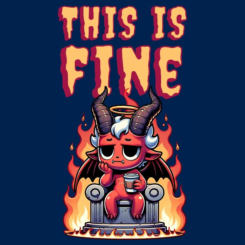cute devil with coffee | this is fine meme