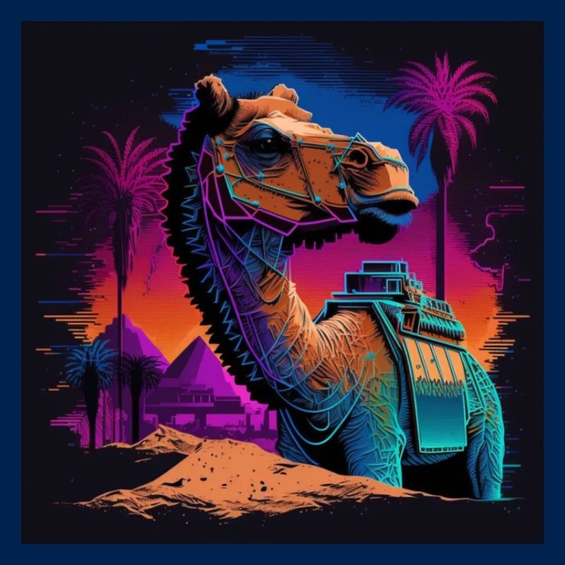 Camel aux couleurs néon, synthwave / 80s